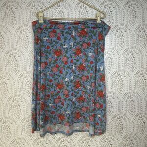 Lularoe Womens Skirt Size 3x Midi Blue - Red Pink White Floral Print